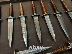 Lot of 10 Damascus Rose Wood Daggers & Knives Premium Handcrafted Collection