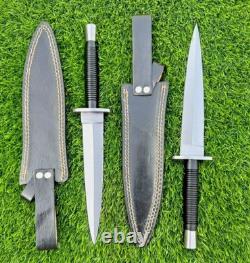 Lot of 2 Handmade D2 Sykes Fairbairn Double Edged Military Stiletto Dagger Knife