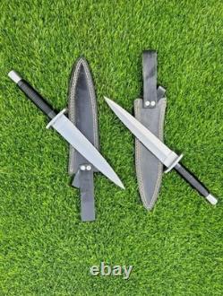 Lot of 2 Handmade D2 Sykes Fairbairn Double Edged Military Stiletto Dagger Knife