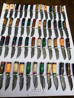 Lot of 20 CUSTOM HANDMADE DAMASCUS STEEL 6 SKINNER HUNTING KNIVES With SHEATH USA