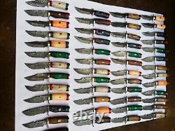 Lot of 20 CUSTOM HANDMADE DAMASCUS STEEL 6 SKINNER HUNTING KNIVES With SHEATH USA