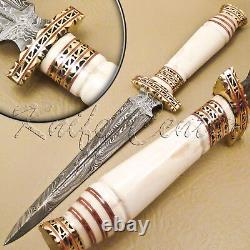 Lot of 3 CUSTOM HAND MADE DAMASCUS STEEL HUNTING DAGGER KNIFE HANDLE CAMEL BONE