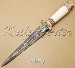 Lot of 3 CUSTOM HAND MADE DAMASCUS STEEL HUNTING DAGGER KNIFE HANDLE CAMEL BONE