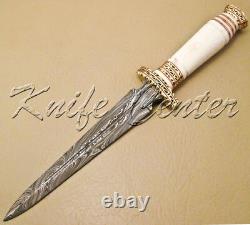 Lot of 3 CUSTOM HAND MADE DAMASCUS STEEL HUNTING DAGGER KNIFE HANDLE CAMEL BONE