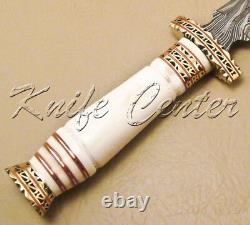 Lot of 3 CUSTOM HAND MADE DAMASCUS STEEL HUNTING DAGGER KNIFE HANDLE CAMEL BONE