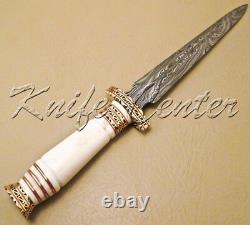 Lot of 3 CUSTOM HAND MADE DAMASCUS STEEL HUNTING DAGGER KNIFE HANDLE CAMEL BONE