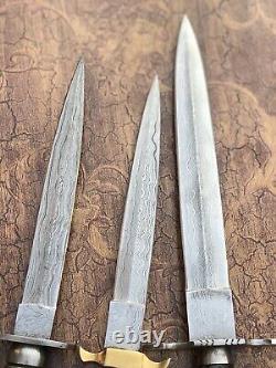 Lot of 3 piece Custom hand Made Damascus steel Blade Dagger Hunting knife