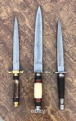 Lot of 3 piece Custom hand Made Damascus steel Blade Dagger Hunting knife