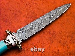 Lot of 5 Pcs Custom Handmade Damascus Hunting Dagger knife with Turquoise Handle