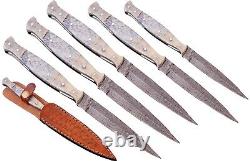 Lot of 5 Pieces Handmade Damascus steel Hunting Dagger boot Knife EDC 1384