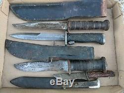 Lot of 7 Vintage Combat Trench Knives, Daggers & Two Sheaths