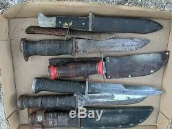 Lot of 7 Vintage Combat Trench Knives, Daggers & Two Sheaths