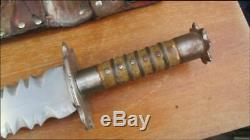 MASSIVE Old Vintage Custom Hand-forged Carbon Steel Dague Dagger Smatchet Knife