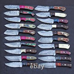 MIX Lot Of 100 Spark Custom Handmade Damascus Steel Hunting Skinner Knives