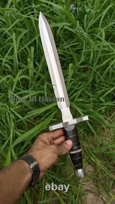 Medieval Knight Dagger Hand Forged Carbon Steel Combat Knife Black Leather Cover