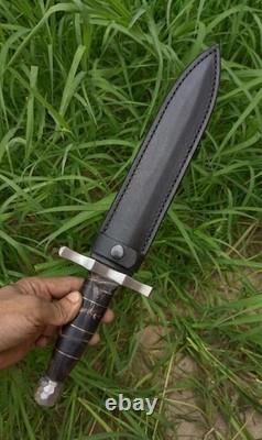 Medieval Knight Dagger Hand Forged Carbon Steel Combat Knife Black Leather Cover
