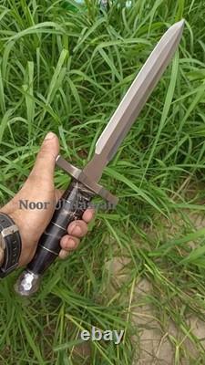 Medieval Knight Dagger Hand Forged Carbon Steel Combat Knife Black Leather Cover