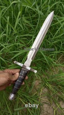 Medieval Knight Dagger Hand Forged Carbon Steel Combat Knife Black Leather Cover