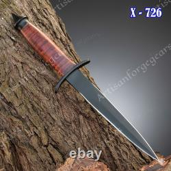 Military Tactical Stiletto Dagger Double Edge Combat Knife with Leather Sheath