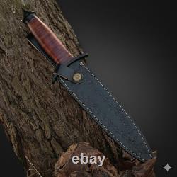 Military Tactical Stiletto Dagger Double Edge Combat Knife with Leather Sheath