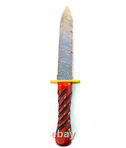 NEW Damascus Steel Knife, Dagger, Rose Wood Handle, USA Handmade, Excellent Grip