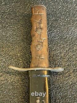 Nice Wwii Ww2 Italian Mvsn Dagger Fighting Knife With Scabbard And Carved Handle