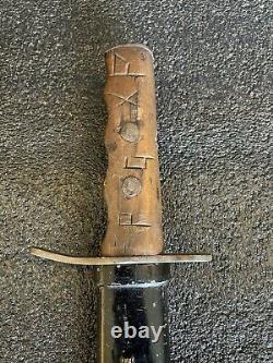 Nice Wwii Ww2 Italian Mvsn Dagger Fighting Knife With Scabbard And Carved Handle