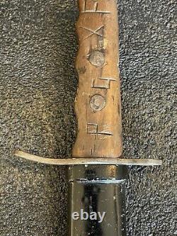 Nice Wwii Ww2 Italian Mvsn Dagger Fighting Knife With Scabbard And Carved Handle