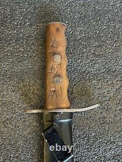 Nice Wwii Ww2 Italian Mvsn Dagger Fighting Knife With Scabbard And Carved Handle