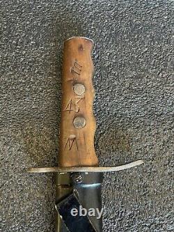 Nice Wwii Ww2 Italian Mvsn Dagger Fighting Knife With Scabbard And Carved Handle