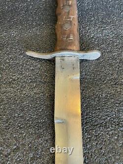 Nice Wwii Ww2 Italian Mvsn Dagger Fighting Knife With Scabbard And Carved Handle