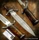 Old-world Burl Wood Guarded Dagger Knife, Damascus Guard, D2 Blad Impact Cutlery