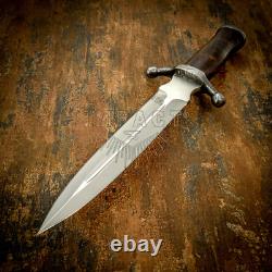 Old-World Burl Wood Guarded Dagger Knife, Damascus Guard, D2 Blad Impact Cutlery