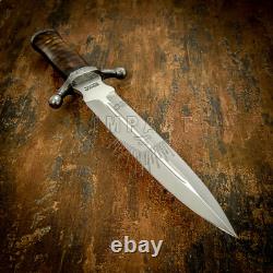 Old-World Burl Wood Guarded Dagger Knife, Damascus Guard, D2 Blad Impact Cutlery