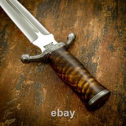 Old-World Burl Wood Guarded Dagger Knife, Damascus Guard, D2 Blad Impact Cutlery