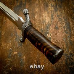 Old-World Burl Wood Guarded Dagger Knife, Damascus Guard, D2 Blad Impact Cutlery