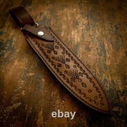 Old-World Burl Wood Guarded Dagger Knife, Damascus Guard, D2 Blad Impact Cutlery