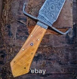 Olive Wood Custom Handmade Damascus Steel Hunting Toothpick Dagger Knife 17.5