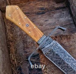 Olive Wood Custom Handmade Damascus Steel Hunting Toothpick Dagger Knife 17.5