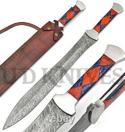One Of Kind Ud Custom Damascus Steel Full Tang Double Edge Dagger Knife Sword