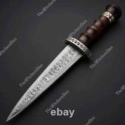 Ornate Dagger Damascus Steel Knife With Sheath