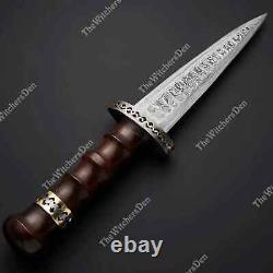 Ornate Dagger Damascus Steel Knife With Sheath