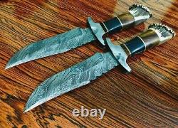 Pair Custom Hand Forged Damascus Steel 13 Hunting Dagger Knife With Stag Horn