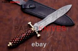 Premium Custom Handmade Damascus Steel Hunting Dagger Knife Rare Work on Handle