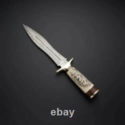 Premium Hand Forged Damascus Steel Dagger Knife with Bone Handle Hunting Knife