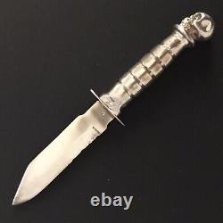 Pure Silver. 999 fine Knife Dagger with scull head