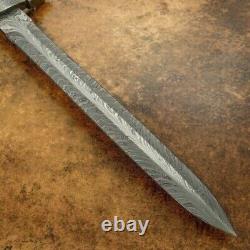 Rare Custom Hand Made Damascus Steel Art Dagger Hunting Knife Stag Anlter Handle