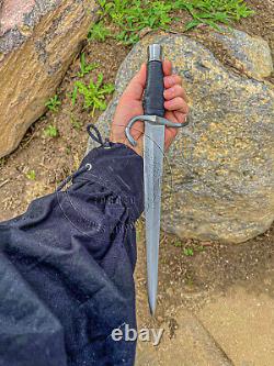 Rare! Custom Handmade Handcrafted parrying dagger Black leather Hardened