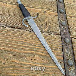 Rare! Custom Handmade Handcrafted parrying dagger Black leather Hardened