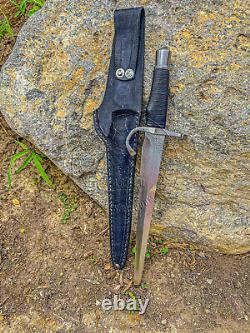 Rare! Custom Handmade Handcrafted parrying dagger Black leather Hardened